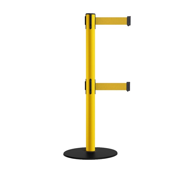 Montour Line Stanchion Dbl Belt Barrier Yellow Post Low Base 13ft. Yellow Belt - S400D-YW-YW-130