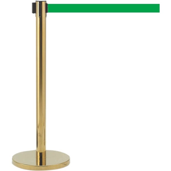 Aarco Form-A-Line System w/ 10' Slow Retracting Belt, Brass Finish w/ Green Belt - HB-10GR