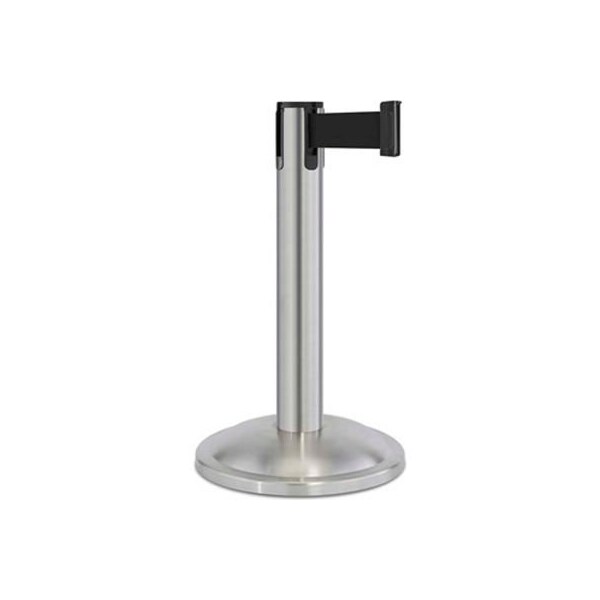 Lavi Industries Contempo Exhibit Post, 24" Satin Stainless Steel Post, 7' Black Belt - 44-407024/BK
