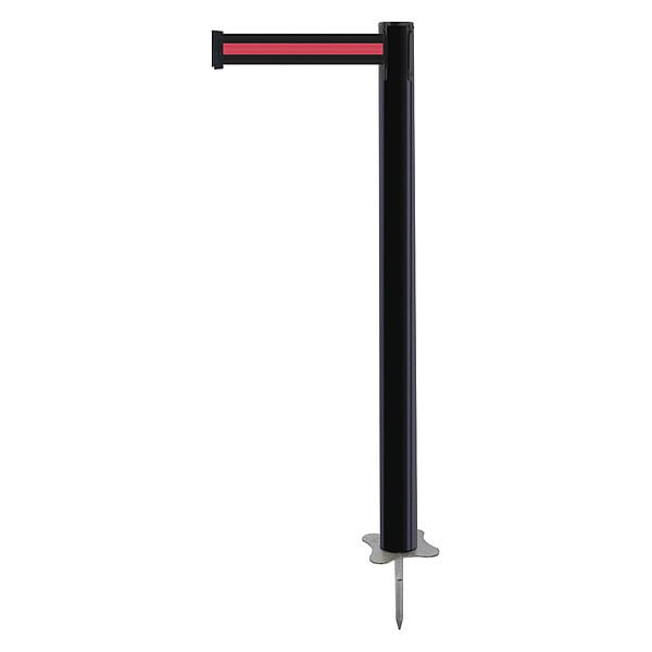 Tensabarrier Barrier Post with Belt, Black, 13 ft Length, 43 in Post Height, No Legend, Unfinished - 884-33-MAX-S2X-C