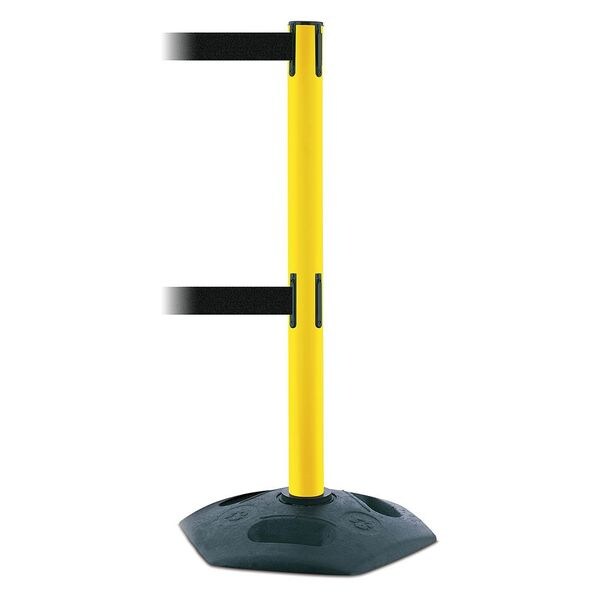 Tensabarrier Barrier Post with Belt, 13 ft Length, 38 in Post Height, No Legend, Black - 886T2-35-MAX-NO-B9X-C