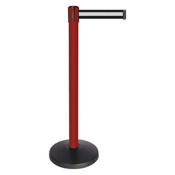 Queueway Barrier Post with Belt, Red, 10 ft Length, 40 in Post Height, No Legend, Powder Coated - QPLUS-21-S3