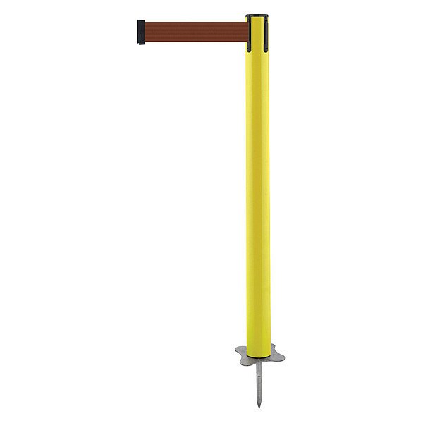 Tensabarrier Barrier Post with Belt, Yellow, 13 ft Length, 43 in Post Height, No Legend, Unfinished - 884-35-MAX-N7X-C