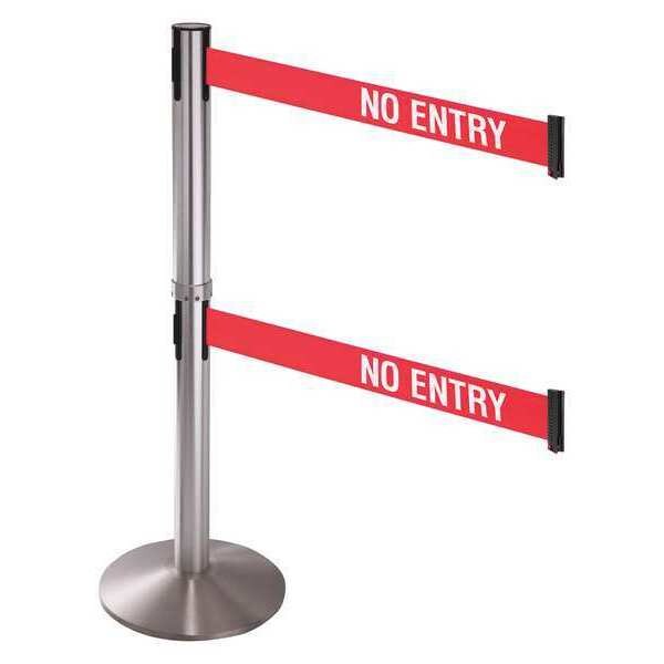 Retracta-Belt Barrier Post with Belt, Gray, 10 ft Length, 40 in Post Height, No Entry, Satin Chrome - 330DSASS-NE