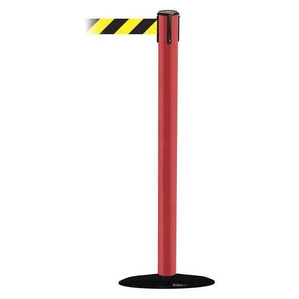 Tensabarrier Barrier Post with Belt, Red, 13 ft Length, 38 in Post Height, No Legend - 889B-33-21-MAX-NO-D4X-C