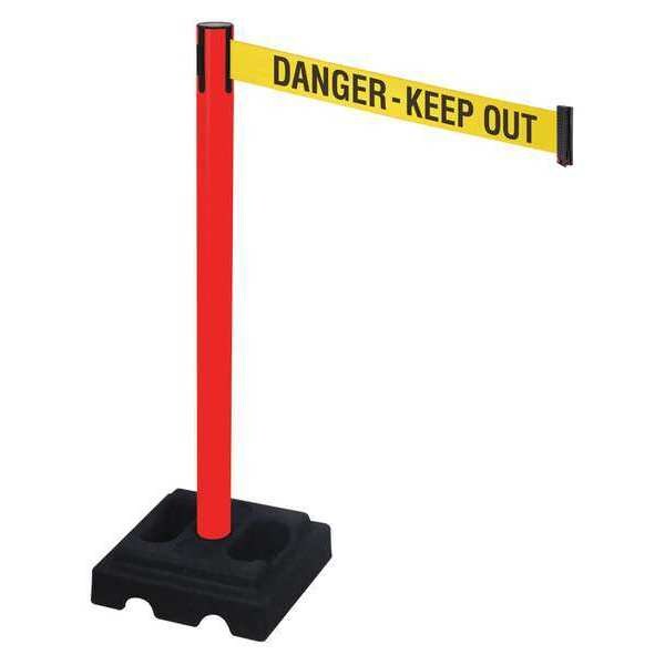 Retracta-Belt Barrier Post with Belt, Red, 10 ft Length, 40 in Post Height, Danger Keep Out, Red - 332PRD-DKO