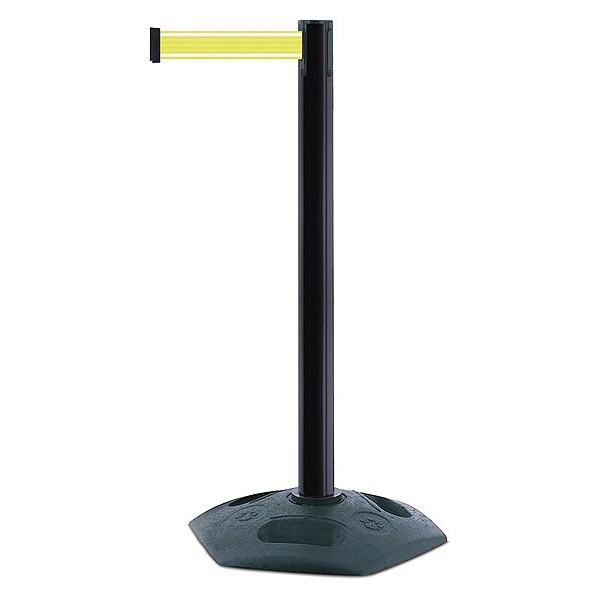 Tensabarrier Barrier Post with Belt, Black, 7 1/2 ft Length, 38 in Post Height, No Legend, Unfinished - 886-33-STD-Y5-NV-C