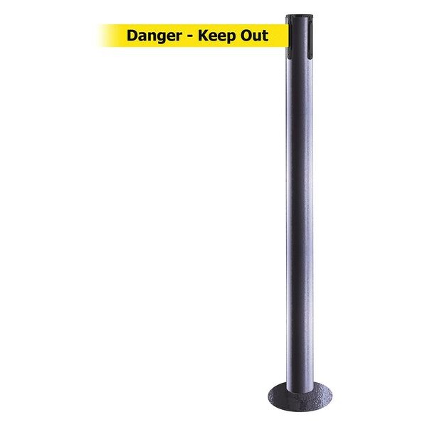 Tensabarrier Barrier Post with Belt, Hammertone Gray, 7 1/2 ft Length, 36 1/2 in Post Height, Danger Keep Out - 889F-73-73-STD-NO-YDX-C
