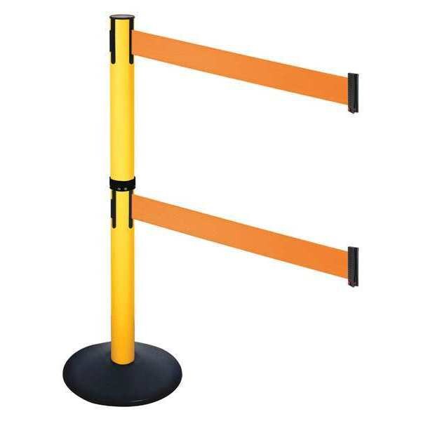 Retracta-Belt Barrier Post with Belt, Black, 10 ft Length, 40 in Post Height, No Legend, Powder Coated - 331DPYW-OR
