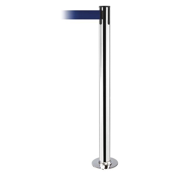 Tensabarrier Barrier Post with Belt, 7 1/2 ft Length, 36 1/2 in Post Height, No Legend, Polished chrome - 889F-1P-1P-STD-NO-L5X-C