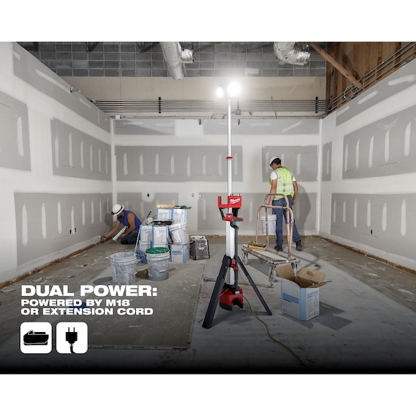 Milwaukee Tool Cordless Tripod Light, M18 Battery, Rocket Series, 84 in Max Height, 6,000 Lumens, 10 Hour Run Time - 2136-20