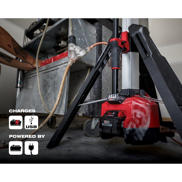 Milwaukee Tool Cordless Tripod Light, M18 Battery, Rocket Series, 84 in Max Height, 6,000 Lumens, 10 Hour Run Time - 2136-20