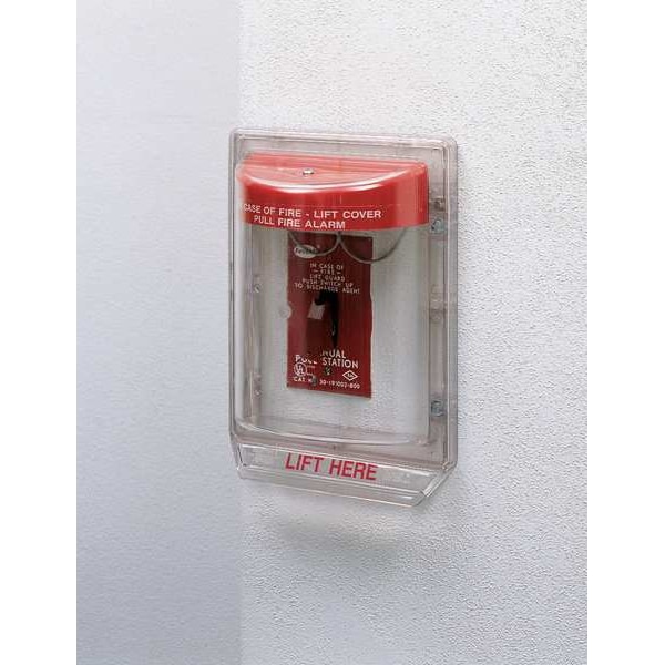 Safety Technology International Pull Station Cover with Horn, Polycarbonate, Wall Mount, Red/Clear, 3 3/16 in Depth, 6 13/16 in Wide - STI-1100