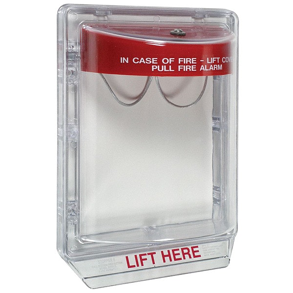 Safety Technology International Pull Station Cover with Horn, Polycarbonate, Wall Mount, Red/Clear, 3 3/16 in Depth, 6 13/16 in Wide - STI-1100