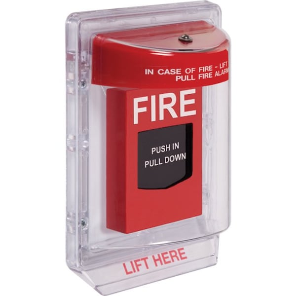 Safety Technology International Pull Station Cover with Horn, Polycarbonate, Wall Mount, Red/Clear, 3 3/16 in Depth, 6 13/16 in Wide - STI-1100