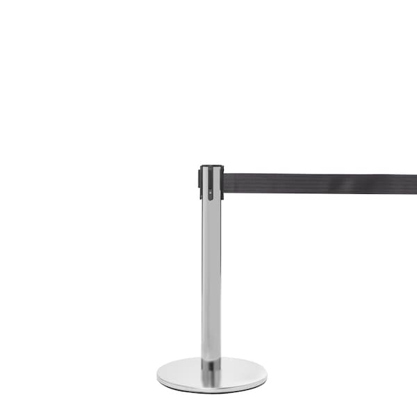 Queue Solutions QueuePro Mini 250, Satin Stain., 11' Black/Yellow Horiz. Stripe Belt - PROMINI250SS-BYW110