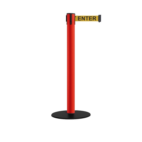 Montour Line Retractable Belt Stanchion, Low Base, 3 Red Post 16' Cau.Belt - S660-RD-CAUYB-160