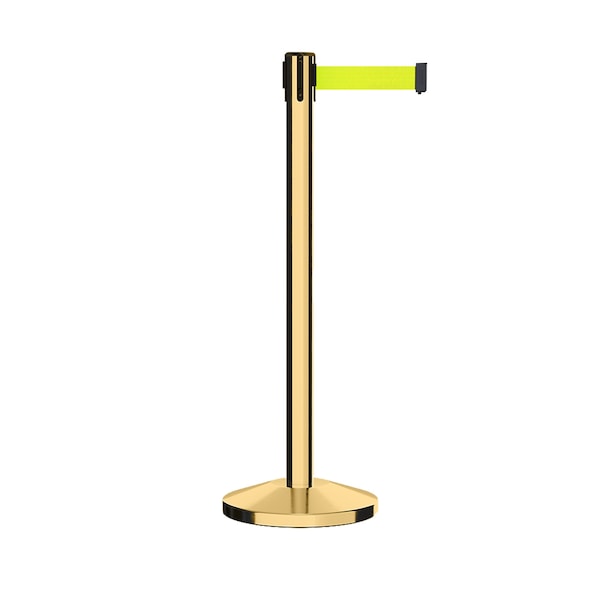Montour Line Stanchion Belt Barrier Pol.Brass Post 11ft. Fl.Yel Belt - ES400-PB-FYW-110