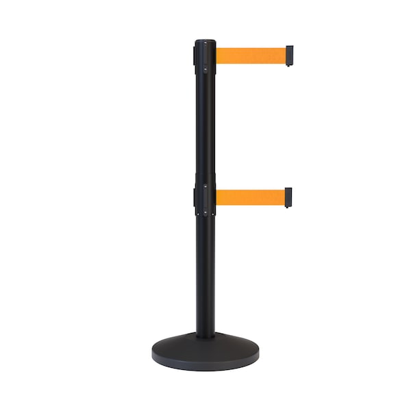 Montour Line Stanchion Dual Belt Barrier Black Post 11ft. Fl.Org Belt - ES400D-BK-FOR-110