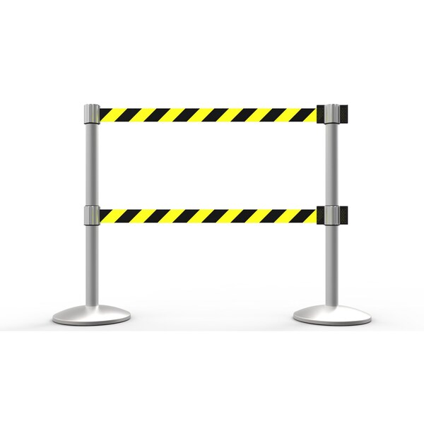 Banner Stakes Retractable Belt Barrier, Yellow/Black, 7 ft Length, Matte - AL6203M-D