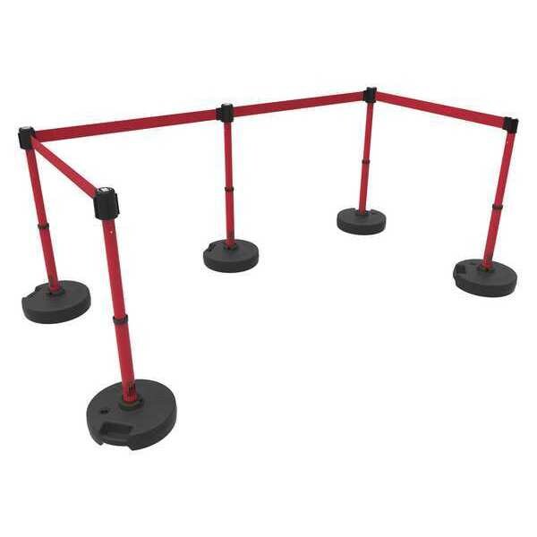 Banner Stakes Belt Barrier System, Red, 15 ft Length, 22 in to 42 in Adjustable Post Height, No Legend - PL4599
