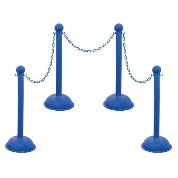 Zoro Select Heavy Duty Stanchion and Chain Kit, Blue, 41 in Post Height, Plastic - 71306-4