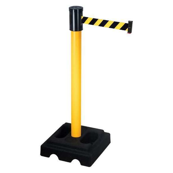 Retracta-Belt Barrier Post with Belt, Yellow, 15 ft Length, 40 in Post Height, No Legend, Yellow - 322PYW-BYD