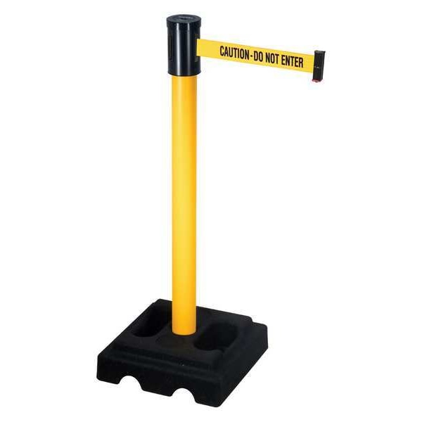 Retracta-Belt Barrier Post with Belt, Yellow, 15 ft Length, 40 in Post Height, Caution Do Not Enter, Yellow - 322PYW-CAU