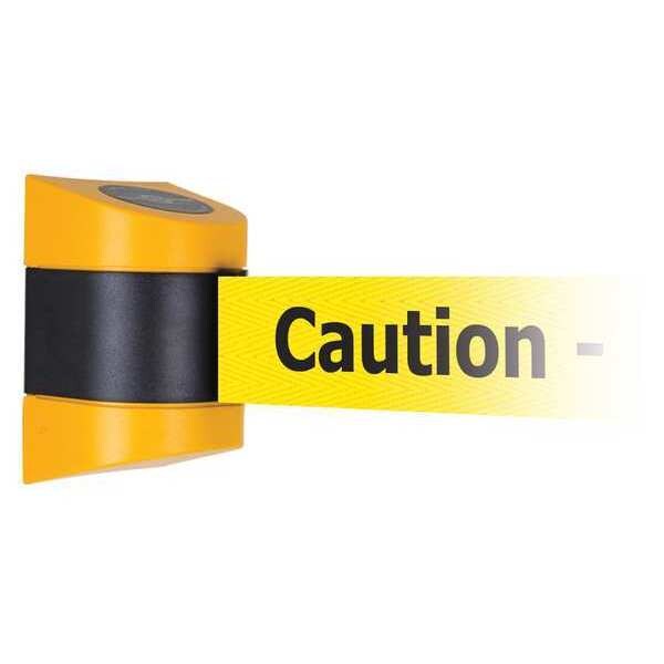 Tensabarrier Barrier Post with Belt, Yellow, 24 ft Length, 7-1/2" Post Height, Caution Do Not Enter, Unfinished - 897-24-M-35-NO-YAX-D