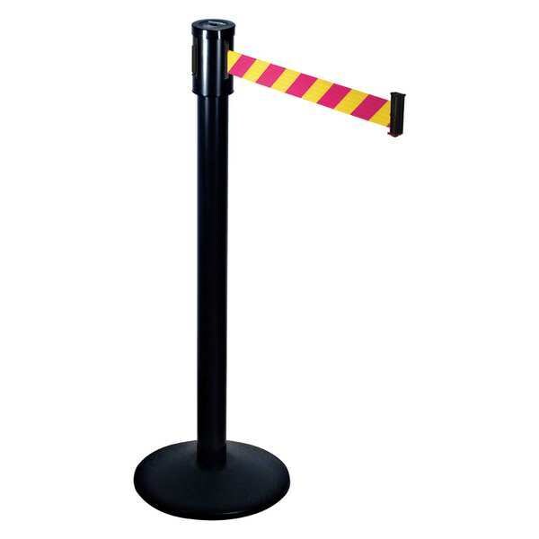 Retracta-Belt Barrier Post with Belt, Black, 15 ft Length, 40 in Post Height, No Legend, Black - 321BA-MYD