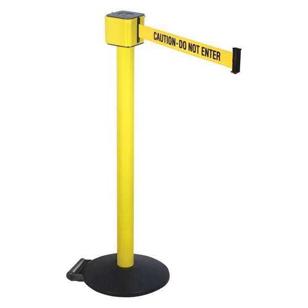 Retracta-Belt Barrier Post with Belt, Yellow, 30 ft Length, 40 in Post Height, Caution Do Not Enter, Yellow - PM412-30YA-CAU