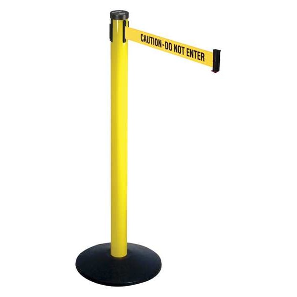 Retracta-Belt Barrier Post with Belt, Yellow, 10 ft Length, 40 in Post Height, Caution Do Not Enter, Yellow - 301YA-CAU