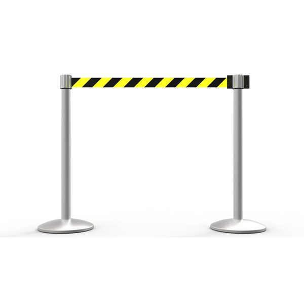 Banner Stakes Retractable Belt Barrier, Yellow/Black, 7 ft Length, Matte - AL6203M