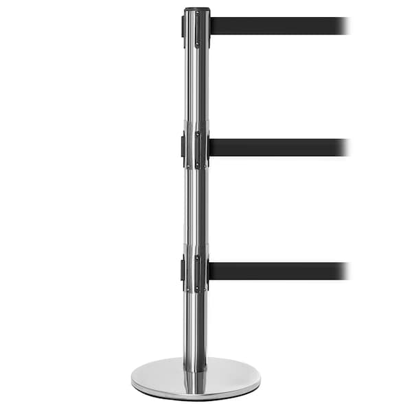 Queue Solutions QueuePro Triple 250, Satin Stainless Steel, 11' Light Green Belts - PROTRIPLE250SS-LGN110