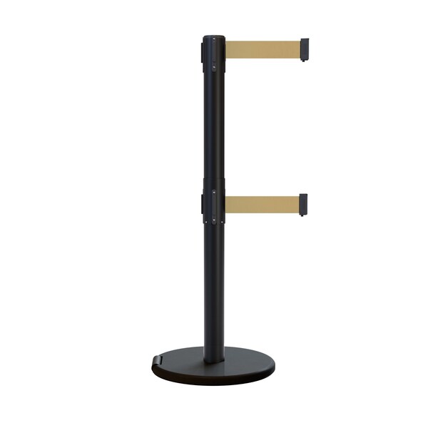 Montour Line Retractable Double Belt Rolling Stanchion, Light Brown, 9 ft Length, 2.5 ft Post Height - P400DRL-BK-LBN-90
