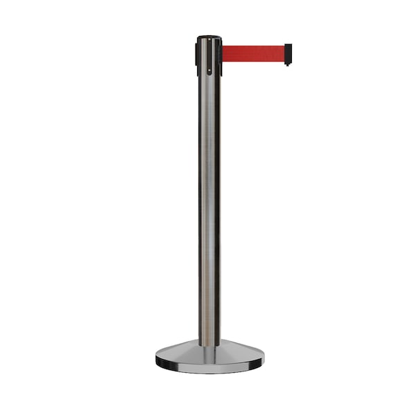 Montour Line Stanchion Belt Barrier Sat.Steel Post 14ft. Red Belt - ES660-SS-RD-140