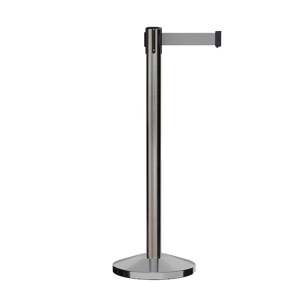 Montour Line Stanchion Belt Barrier Sat.Steel Post 9ft. Lt Gry Belt - ES400-SS-LGY-ML-90