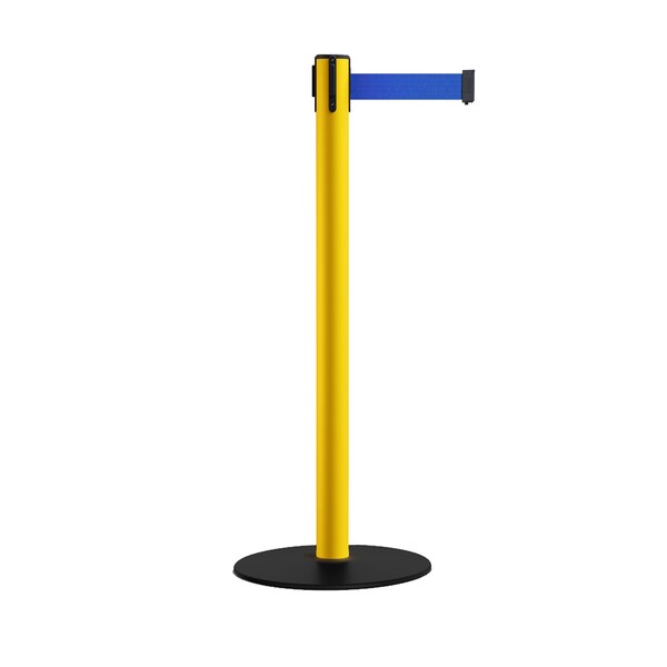 Montour Line Retr. Belt Stanchion, Low Base, 2.5in YLW Post  11' Blue Belt - S400-YW-BL-110