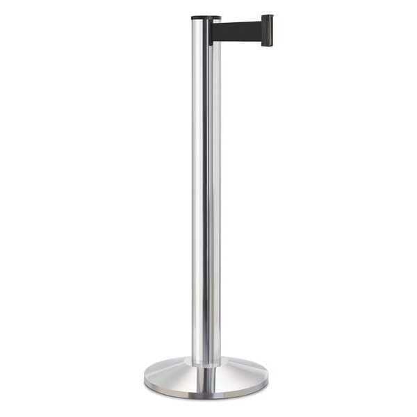 Lavi Industries Barrier Post with Belt, Silver, 15 ft Length, 40 in Post Height, No Legend, Polished chrome - 50-3100A/CL/BK
