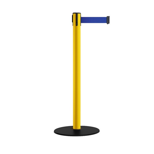 Montour Line Stanchion Belt Barrier Yellow Post Low Base 13ft. Dark Blue Belt - S400-YW-DBL-130