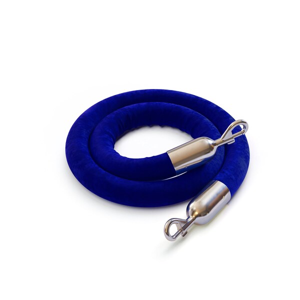 Montour Line Velvet Rope Blue With Pol. Steel Snap Ends 8ft.Cotton Core - PVR150-80-BL-SE-PS