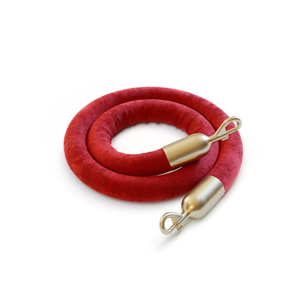 Montour Line Velvet Rope Red With Satin Brass Snap Ends 8ft.Cotton Core - PVR150-80-RD-SE-SB