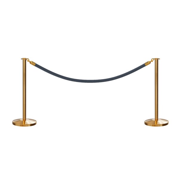 Montour Line Stanchion Post and Rope Kit Sat.Brass, 2 Flat Top 1 Gray Rope - 2-SB-FL-1-PVR-GY-PB