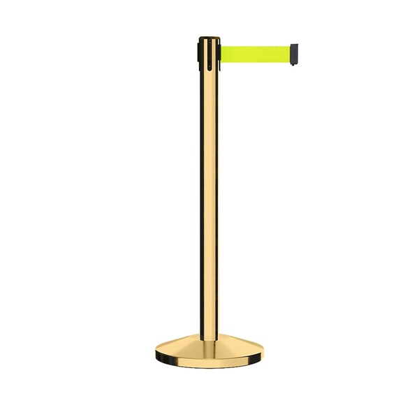 Montour Line Stanchion Belt Barrier Pol.Brass Post 13ft. Fl.Yel Belt - ES400-PB-FYW-130