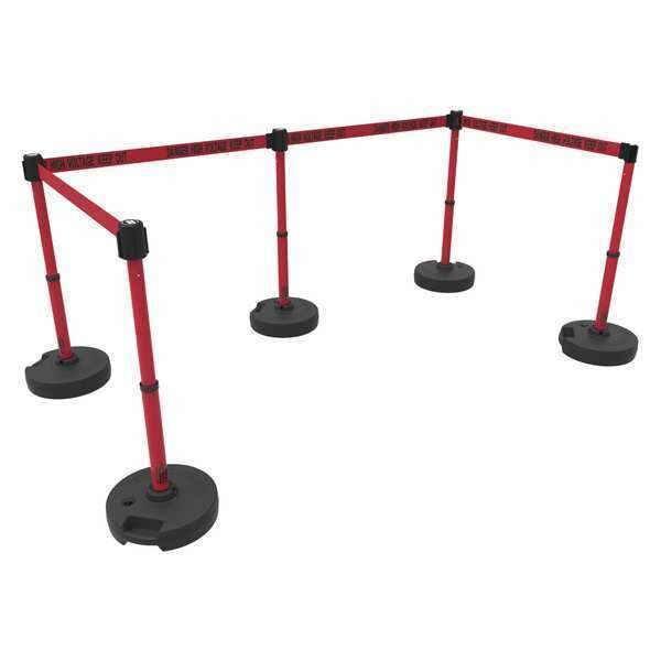 Banner Stakes Belt Barrier System, Red, 15 ft Length, 22 in to 42 in Adjustable Post Height - PL4596