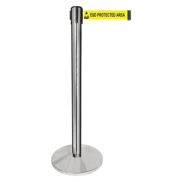 Queueway Barrier Post with Belt, Silver, 10 ft Length, 40 in Post Height, ESD Protected Area - QPLUS-1P-ESD