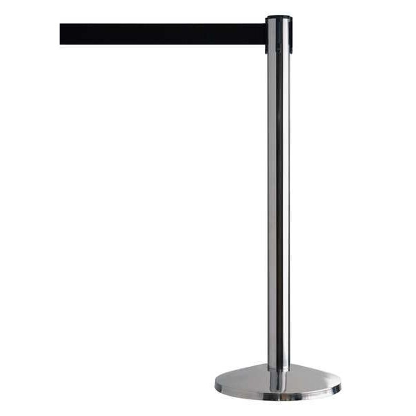 Queueway Barrier Post with Belt, Silver, 7 1/2 ft Length, 39 in Post Height, No Legend - QWAYPOST-1P-B9