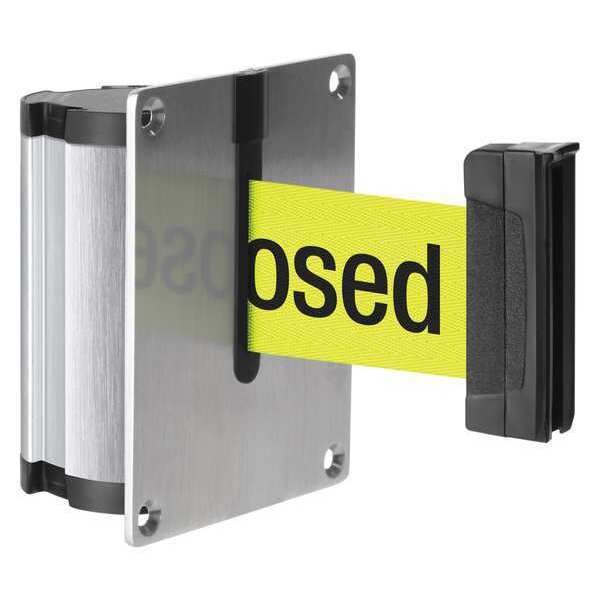 Lavi Industries Concealed Retractable Belt Barrier, Silver, 10 ft Length, Please Do Not Enter - Temporarily Closed - 50-3012FY/S7