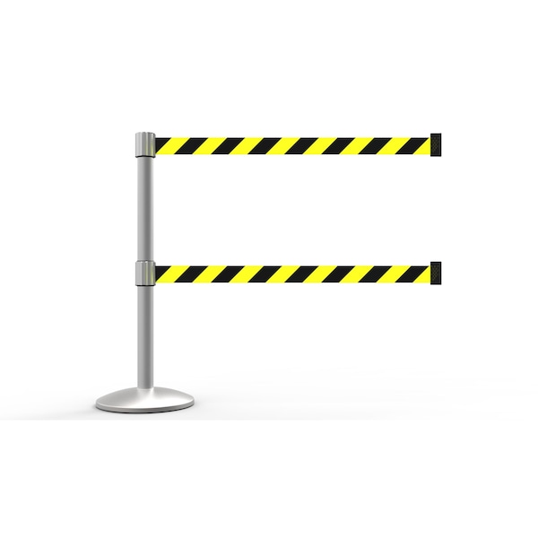 Banner Stakes Retractable Belt Barrier, Black/Yellow, 7 ft Length, Matte - AL6103M-D