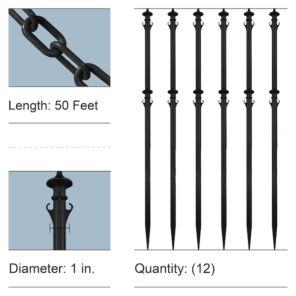 Mr. Chain Black Colonial Poles and Chain Kit (12-Pack) - 92003-12